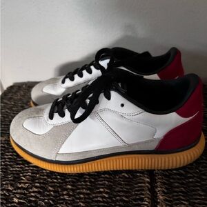 Onitsuka Tiger by Asics Sneakers in White, Gray, and Red.